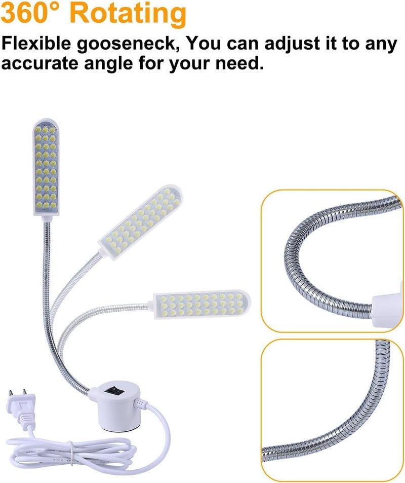 Weftnom 30 LED Sewing Machine Light with Magnetic Base and Flexible Gooseneck, Portable Work Light for Janome, Singer, Brother, Drill Presses, Desks, Craft, Workbenches, and Lathes (2-Pack) - Image 2